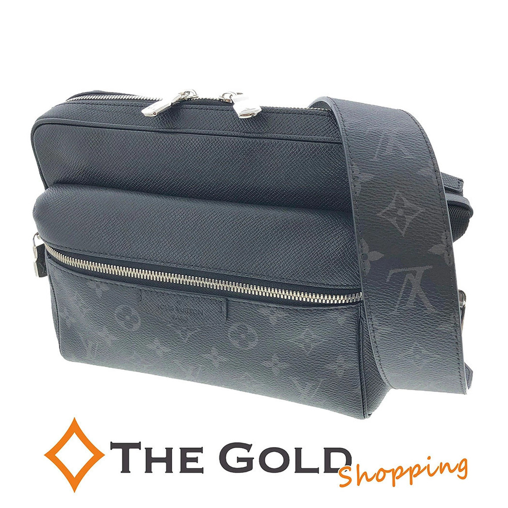 Louis Vuitton Outdoor Messenger Crossbody Bag Taigarama Taiga Leather Noir Black
